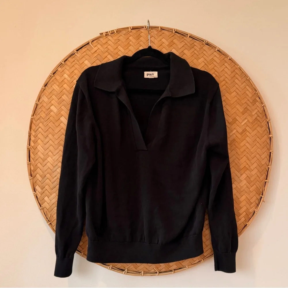 PACT WOMEN’S CLASSIC FINE KNIT POLO SWEATER ORGANIC COTTON DARK ACADEMIA PREP - Picture 7 of 13